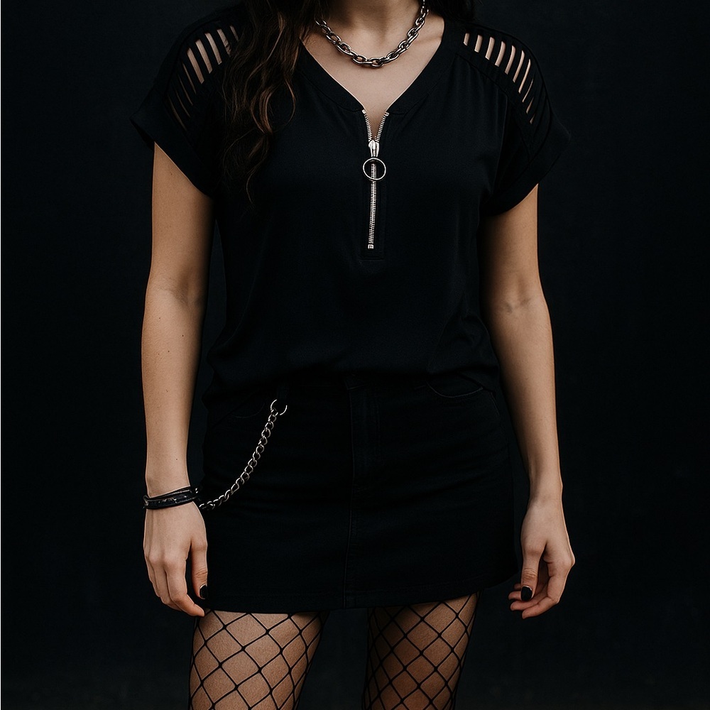 Workshop Republic Clothing Black Zipper Blouse - Picture 2 of 5